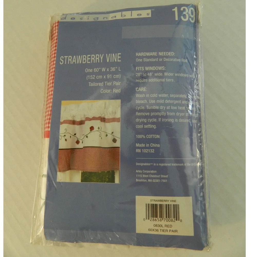 Strawberry Vine Designables 2 Tier Curtains 60x36 Red Gingham Embroidered Cotton